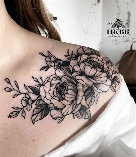 Peonies Tattoo Shoulder Piece Tattoo Floral Tattoo Shoulder