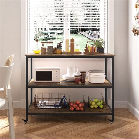 Yaheetech 3 Tier Kitchen Island Rolling Cart On Wheels With Shelves For