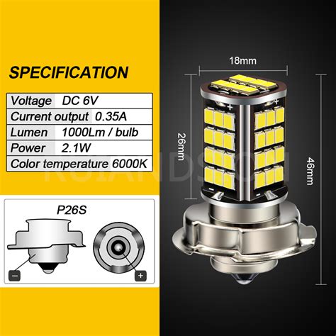 Ruiandsion P26S BA20D LED Motorbike Headlight Bulbs 2835SMD White High