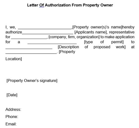 Letter Of Authorization From Property Owner Word Pdf Excel Tmp