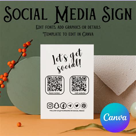 Social Media Sign Template Qr Code Sign Editable Small Business Sign Printable Instagram