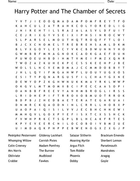 Harry Potter And The Chamber Of Secrets Word Search Wordmint