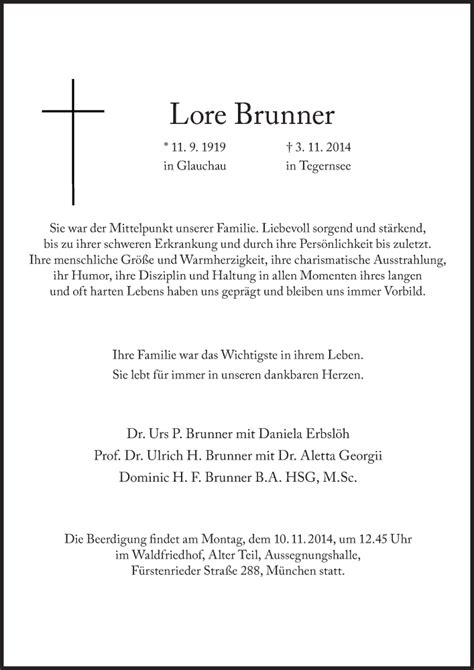 Traueranzeigen Von Lore Brunner SZ Gedenken De