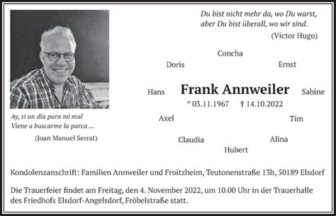 Traueranzeigen Von Frank Annweiler Wirtrauern