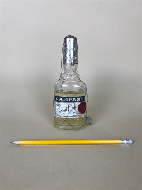 1950s Rare Vintage Italian Cordial Campari Glass Flask With Aluminium