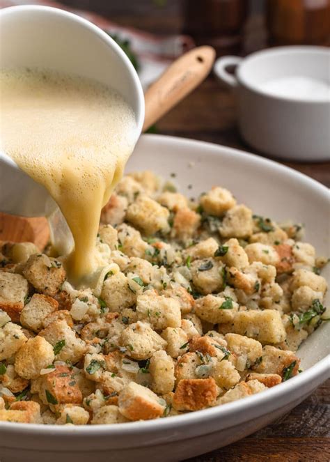 Traditional Bread Stuffing With Herbs Striped Spatula