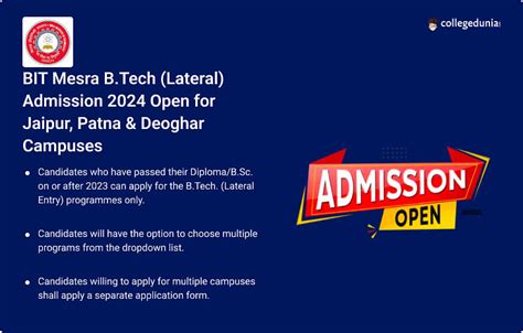 Bit Mesra Btech Lateral Admission 2024 Open For Jaipur Patna