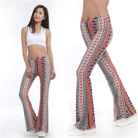 American Clothing Tribal Vertical Aztec Print Bell Bottom Legging Soft Women Flare Pant Wide Leg