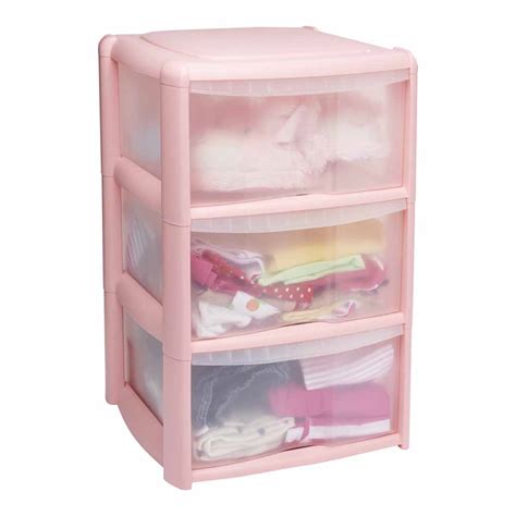 Wilko 3 Drawer Tower Pink Wilko