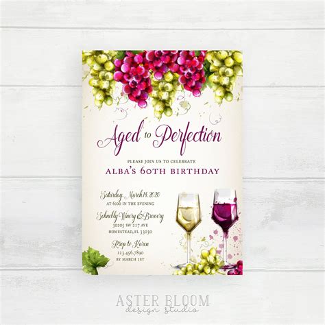 Aged To Perfection 60th Birthday Invitation Wine Party Invite Custom