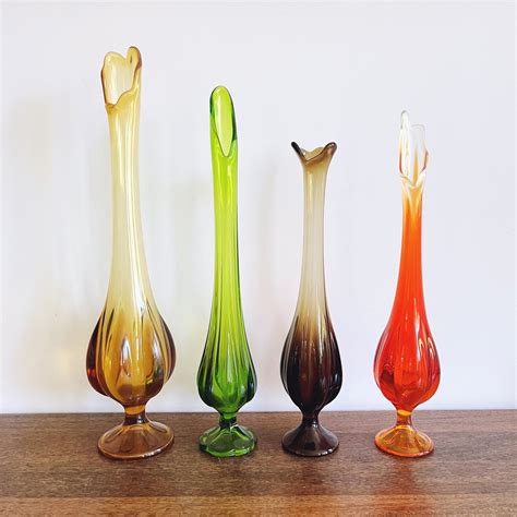 Vintage Mid Century Swung Art Glass Vases Set Of 4 Etsy