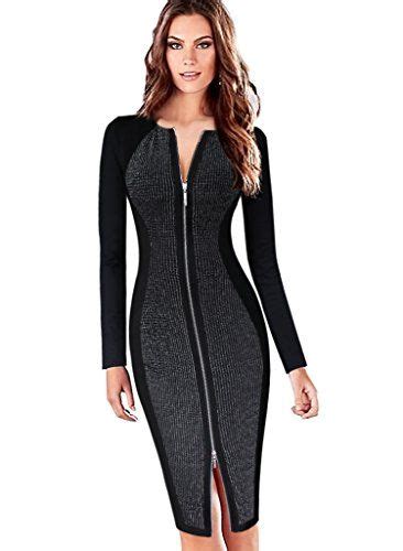 Vfemage Womens Elegant Sexy Optical Illusion Front Zipper Bodycon