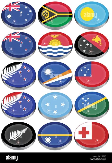 Set Of Icons Flags Of Australia Oceania Polynesia Micronesia And