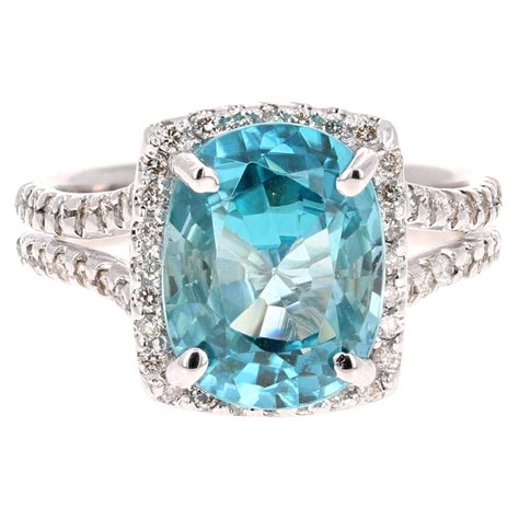 490 Carat Blue Zircon Diamond 14 Karat White Gold Ring For Sale At 1stdibs Blue Zircon