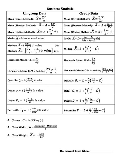 Statistics Formula | PDF