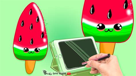 Como Dibujar Una Paleta Helada De Sandia Kawaii Hecha En Tablet Digital