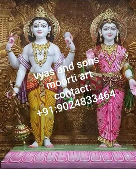 White Golden Hindu Marble Laxmi Vishnu Ji Murti For Worship Size