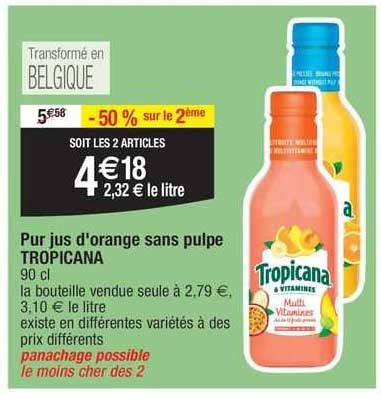 Promo Pur Jus D Orange Sans Pulpe Tropicana Chez Migros France