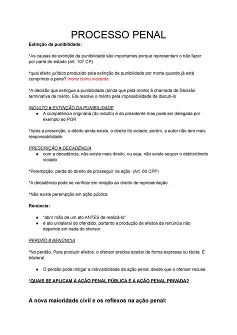 Processo Penal extinção da punibilidade resumo ação civil PROCESSO