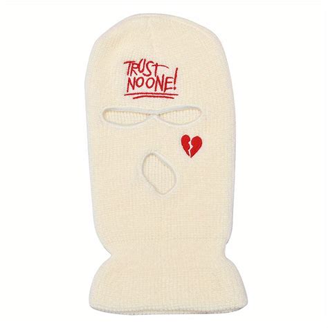 White Ski Mask Casual Balaclava Heart Broken Embroidery Hip Hop Knitted