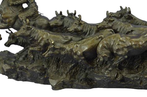 Cattle Drive Western Bronze Metal Statue Sculpture By Charles M
