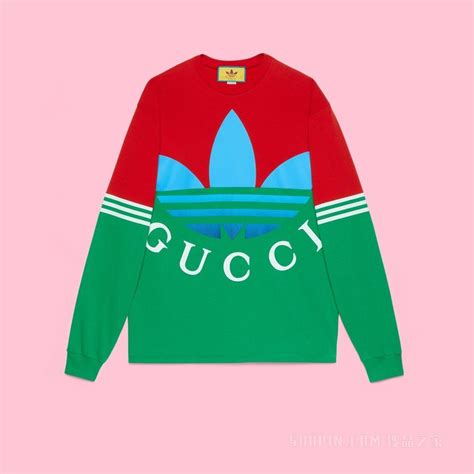 【gucci古驰】adidas X Gucci联名系列长袖t恤 红色和绿色 722947 Xje1i 6167 搜品之家