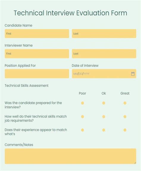 Technical Interview Evaluation Form Template 123FormBuilder