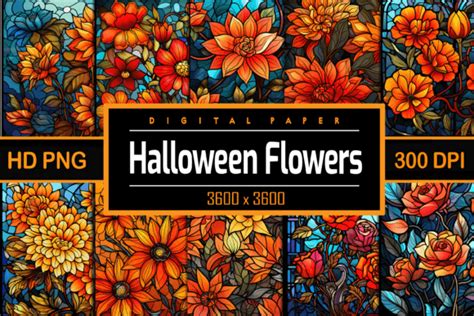 Stained Glass Halloween Flowers Graphic By Design Hut Creative Fabrica