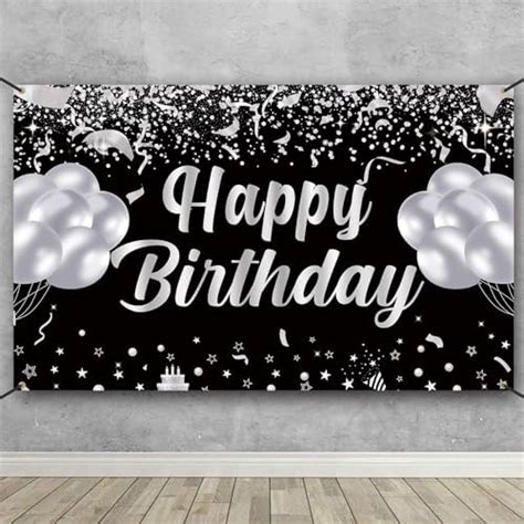 Trgowaul Happy Birthday Banner Background Black And Silver Birthday Party