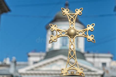 Golden Cross On The Background Of The Church Stock Photo Image Of