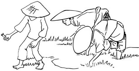 farmers planting rice field coloring page