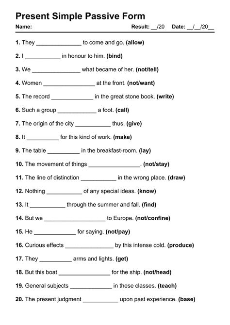 101 Present Simple Passive Pdf Worksheets With Answers Grammarism