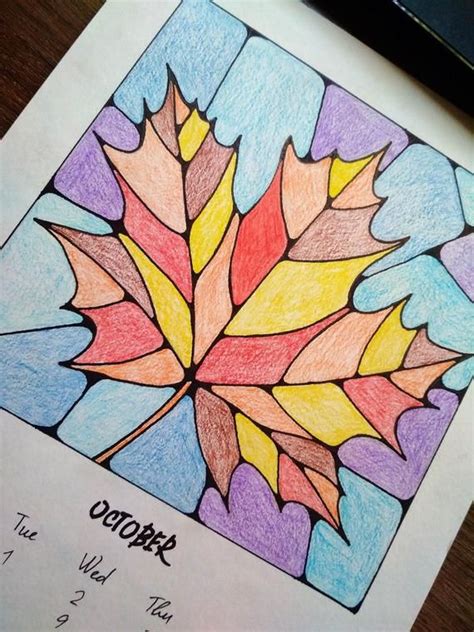 Maple Leaf Beginner Easy Colored Pencil Drawings