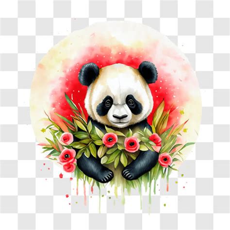 Panda Bär in einem abstrakten Gemälde mit Blumen PNGs online