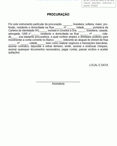 Procuração Padrão para Movimentação de Conta Corrente Modelo Simples