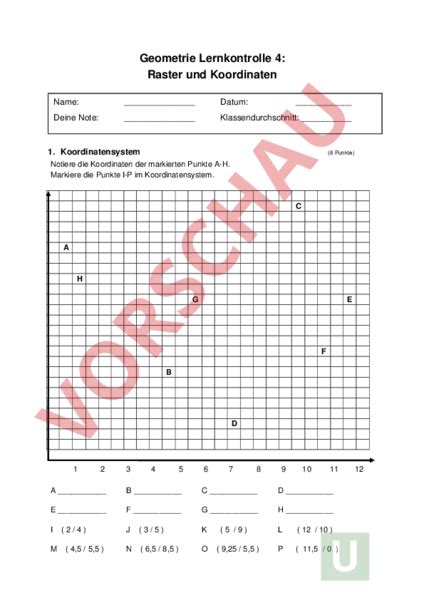 Arbeitsblatt Raster Und Koordinaten Geometrie Anderes Thema