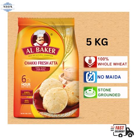 Al Baker Chakki Atta Aata Whole Wheat Flour Tepung Atta Kg