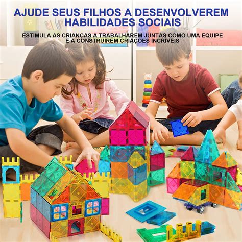 Blocos De Construção Magnéticos Brastoy Coloridos 130 Peças Montessori