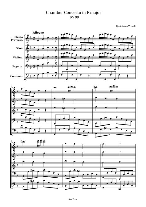 Vivaldi Chamber Concerto In F Major RV 99 Original Complete Arr