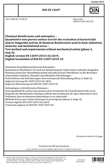 DIN EN 13697 2019 Chemical Disinfectants And Antiseptics