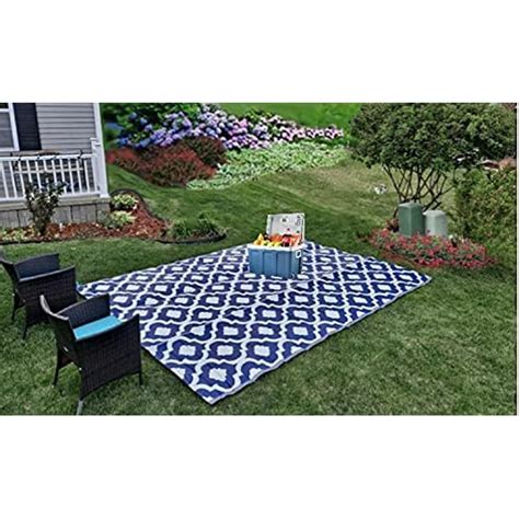 Balajeesusa Outdoor Rug 6x9 Blue Reversible Recycled Plastic Straw