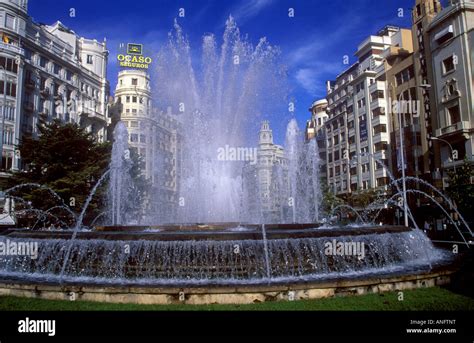 Valencia Fountains In Plaza D L Ajuntament Town Hall Square Stock