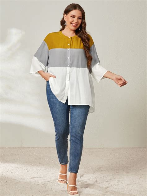 Shein Lune Plus Color Block Drop Shoulder Blouse Shein Usa