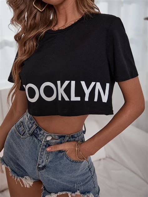 Letter Graphic Crop Tee Shein Usa