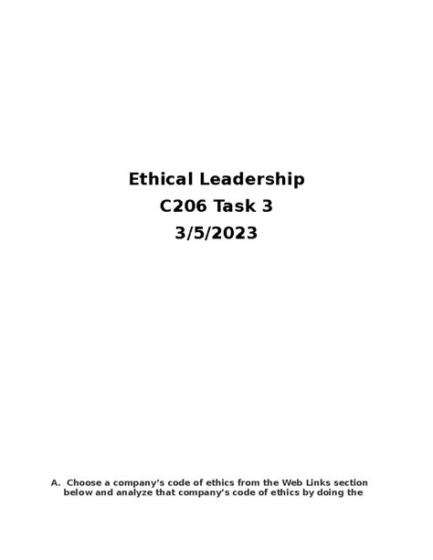 C Task Passed Ethical Leadership C Task A Choose A