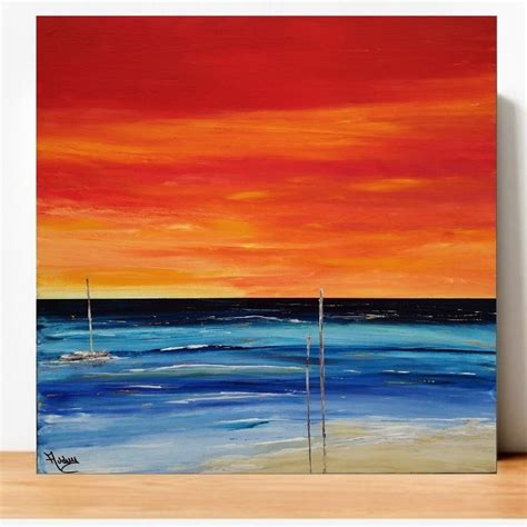 Tableau Paysage Marin Coucher De Soleil Sur L Ocean Peinture Marine