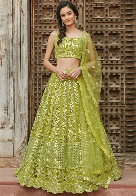 Green Organza Embroidered Lehenga Choli 1001