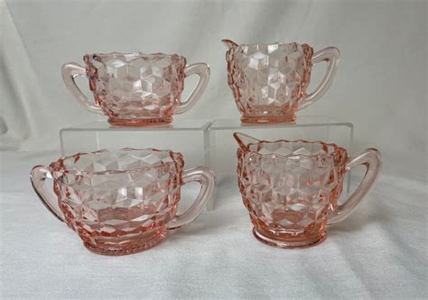 Cube Pink Sugar And Creamer Sets By Jeannette Glass Co Vintage 1929