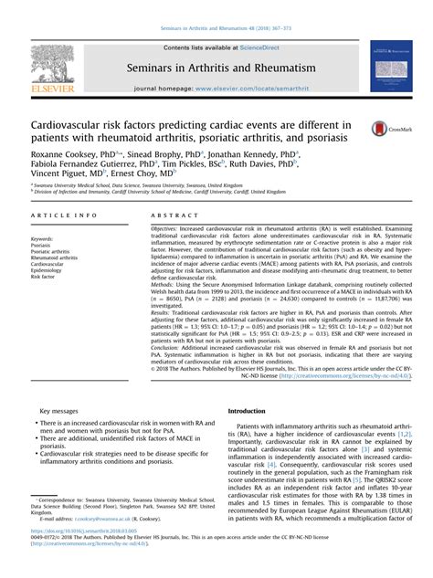 Pdf Cardiovascular Risk Factors Predicting Cardiac Events Are Different In Patients With