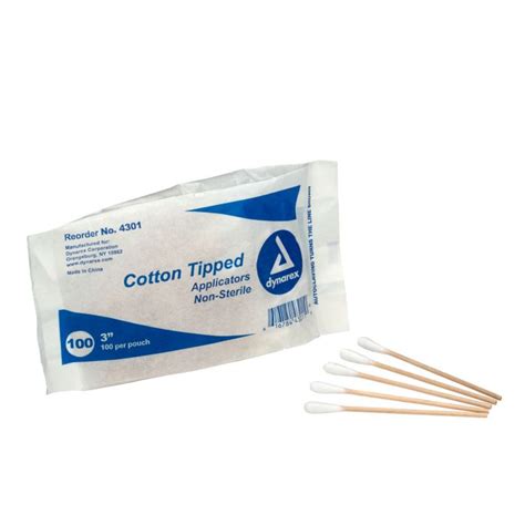 Non Sterile Cotton Tipped Applicators 3 Wood Shaft 100 Per Bag